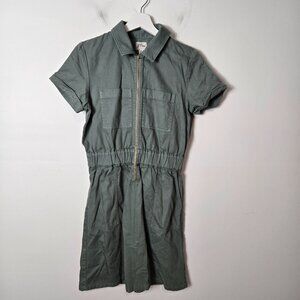 J. Crew Women's Size 2 Long-Sleeve Zip-Front Utility Chino Shirt Dress Green